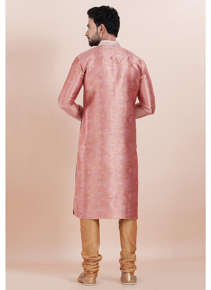 Silk Multi Color Ceremonial Wear Jacquard Work Readymade Kurta Pajama