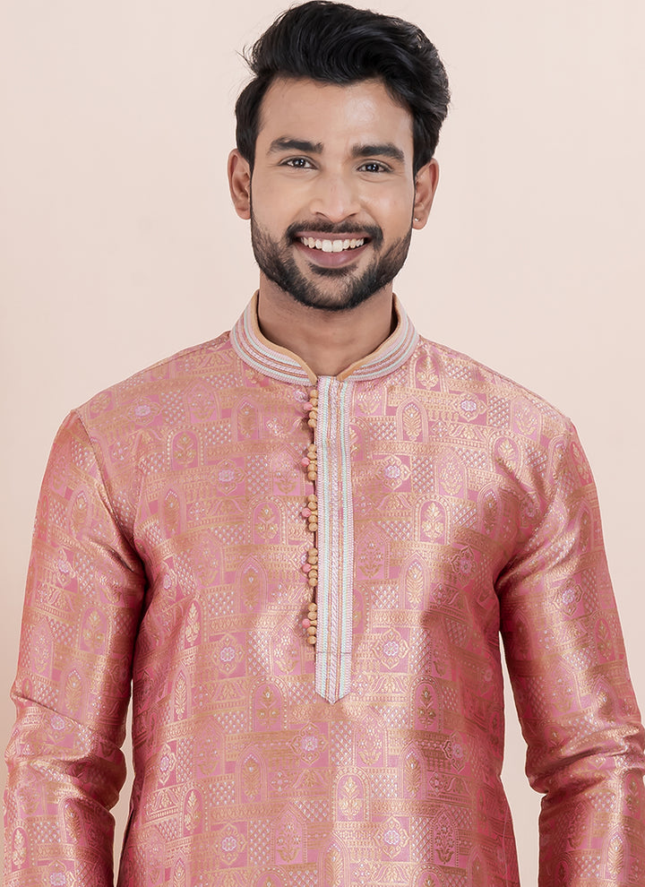 Silk Multi Color Ceremonial Wear Jacquard Work Readymade Kurta Pajama