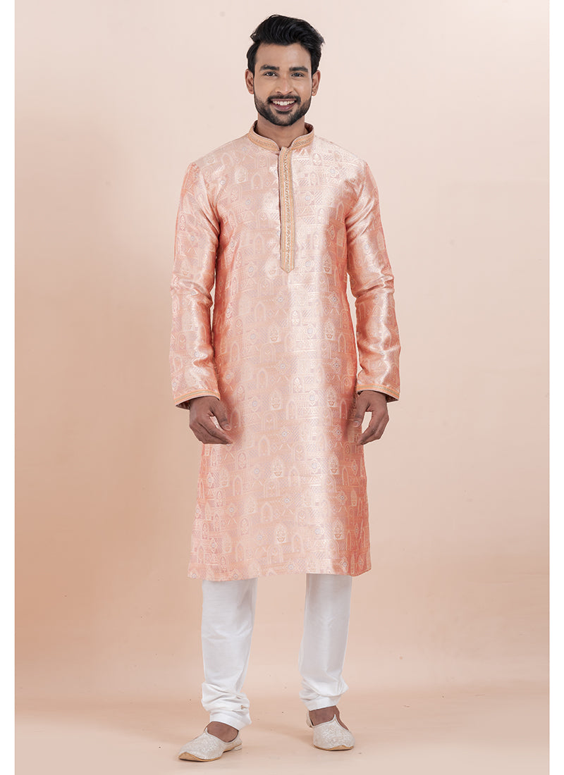 Silk Multi Color Ceremonial Wear Jacquard Work Readymade Kurta Pajama