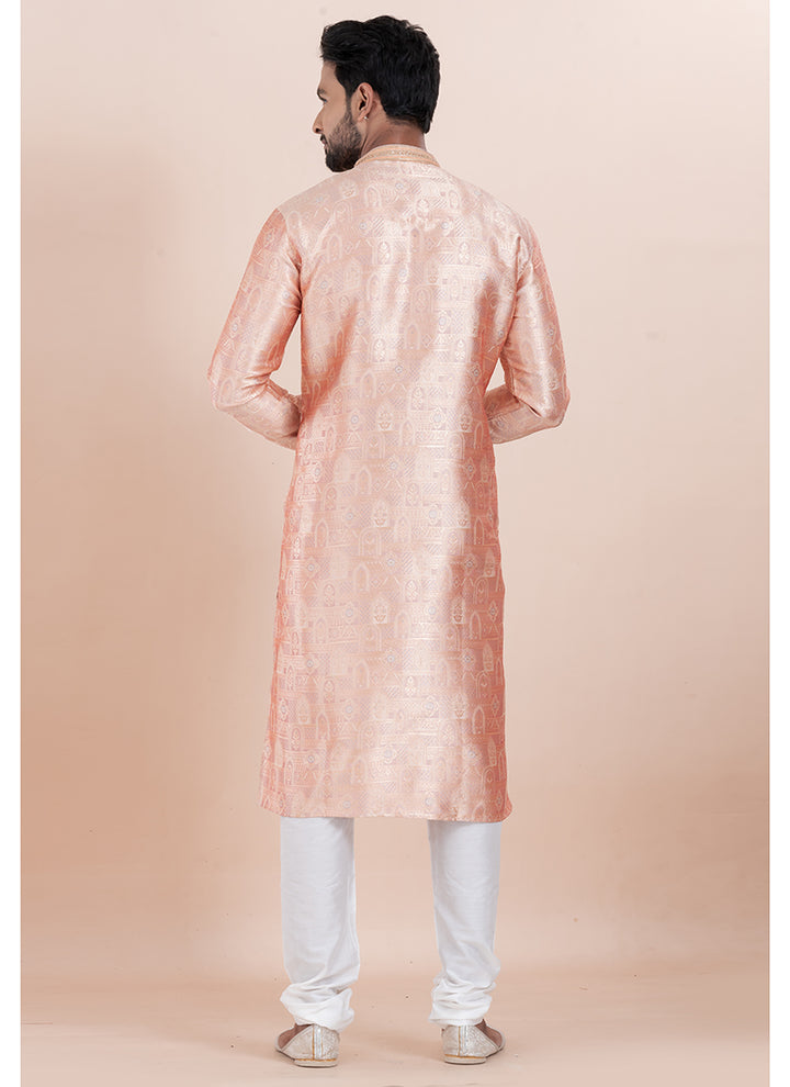 Silk Multi Color Ceremonial Wear Jacquard Work Readymade Kurta Pajama