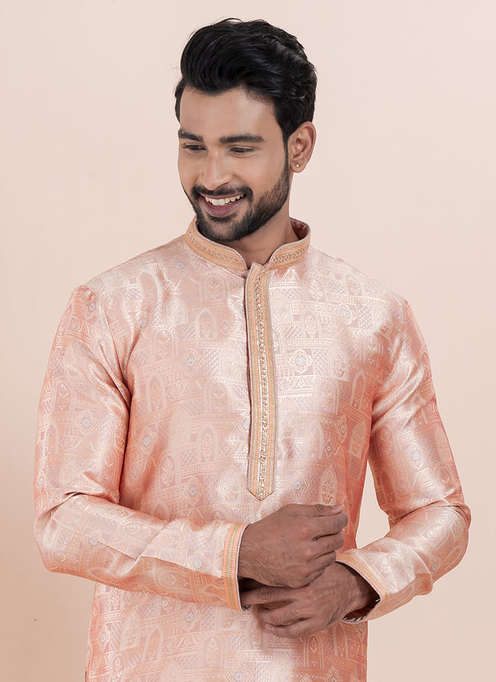 Silk Multi Color Ceremonial Wear Jacquard Work Readymade Kurta Pajama