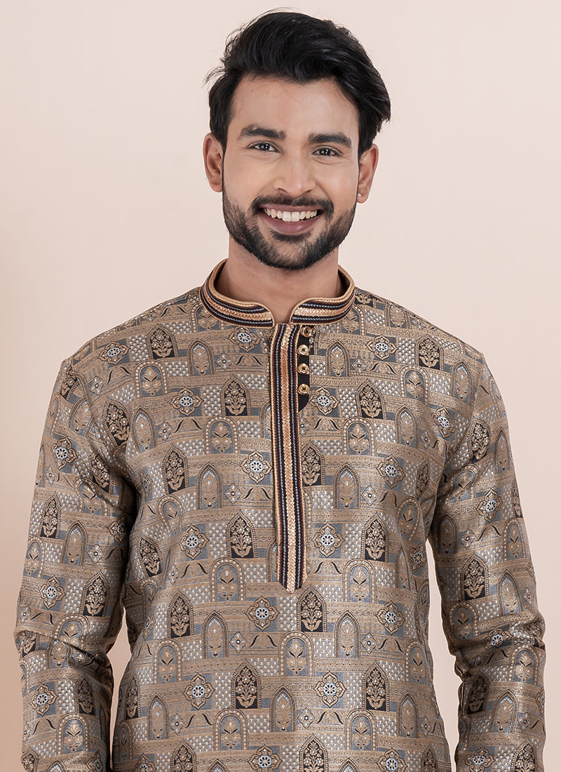 Silk Multi Color Ceremonial Wear Jacquard Work Readymade Kurta Pajama