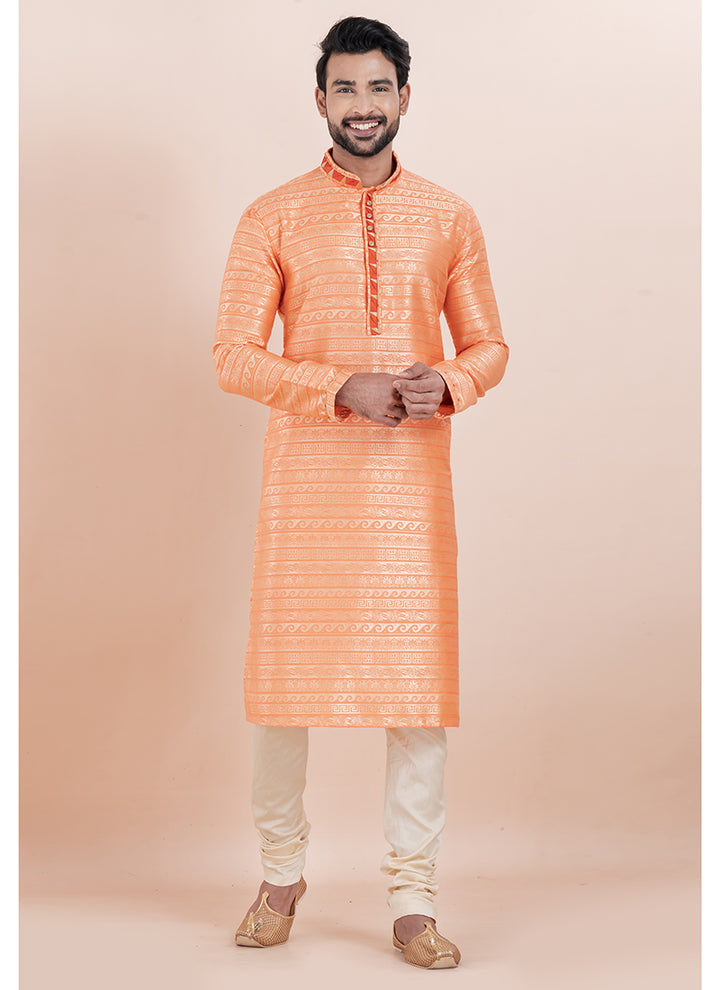 Silk Multi Color Ceremonial Wear Jacquard Work Readymade Kurta Pajama