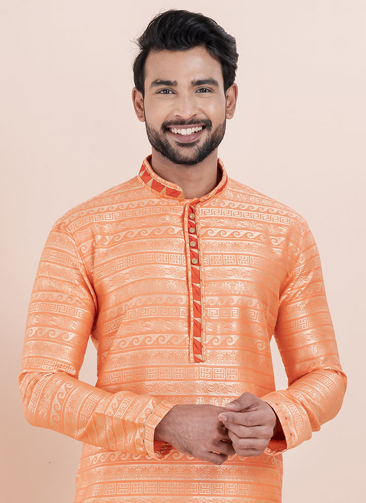 Silk Multi Color Ceremonial Wear Jacquard Work Readymade Kurta Pajama