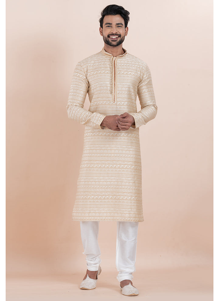 Silk Multi Color Ceremonial Wear Jacquard Work Readymade Kurta Pajama