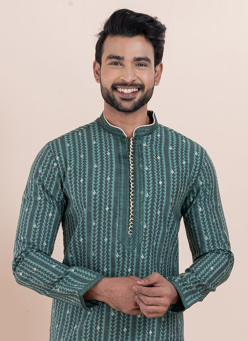 Silk Multi Color Ceremonial Wear Jacquard Work Readymade Kurta Pajama