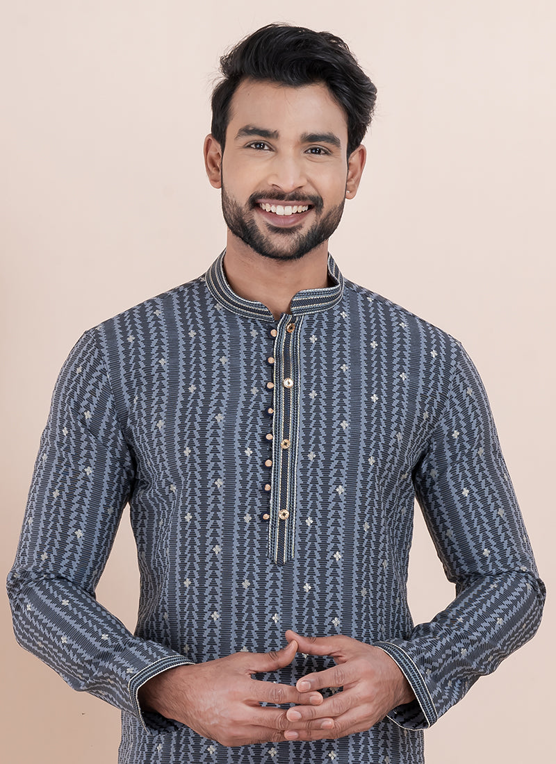 Silk Multi Color Ceremonial Wear Jacquard Work Readymade Kurta Pajama
