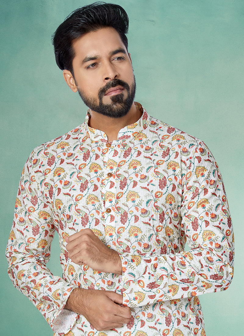 Dhupion Silk Multi Colour Festival Wear Printed Readymade Kurta Pajama