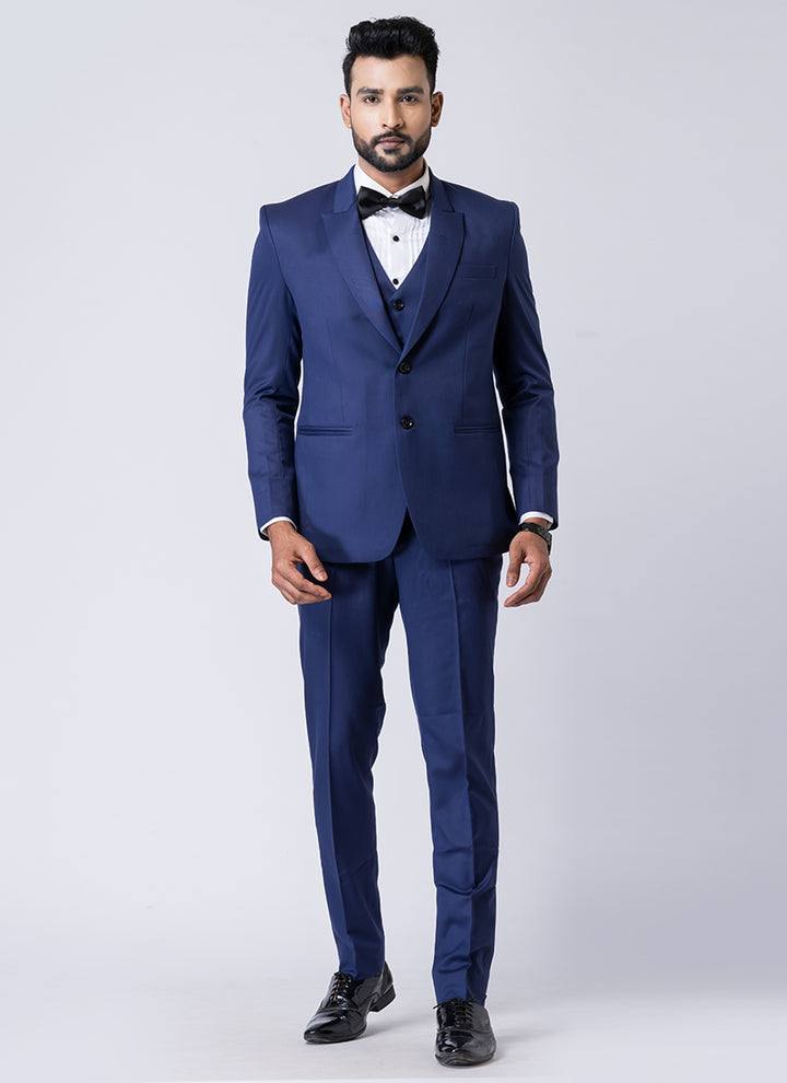 Polyster Mix Navy Blue Ceremonial Wear Stylish Tuxedo Suit