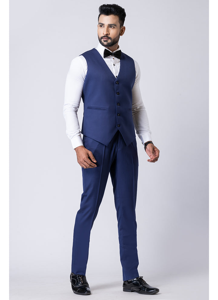 Polyster Mix Navy Blue Ceremonial Wear Stylish Tuxedo Suit