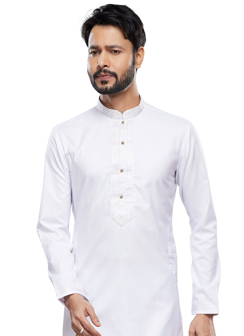 Off White Art Silk Party Wear Thread Work Readymade Mens Kurta Pajama