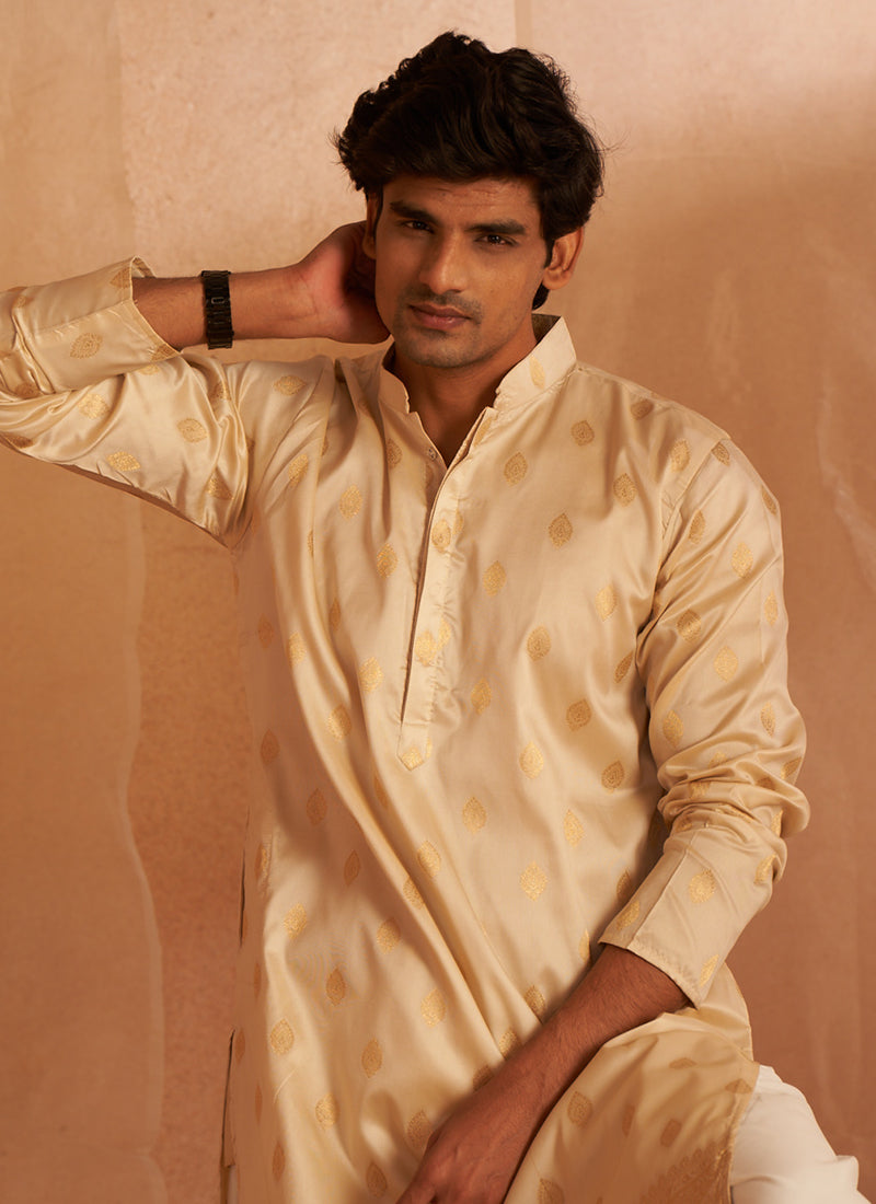 Viscose Off White Eid Wear Wevon Designer Readymade Kurta Pajama
