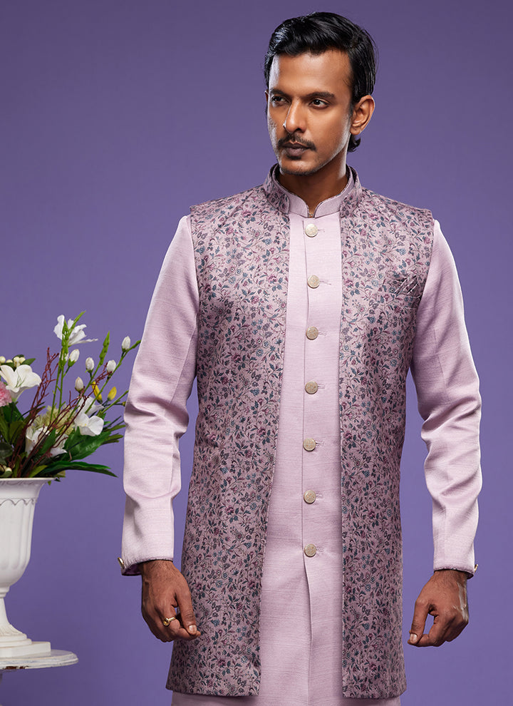 Onion Art Banarasi Silk Festival Wear Digital Printed Kurta Pajama With Jacket