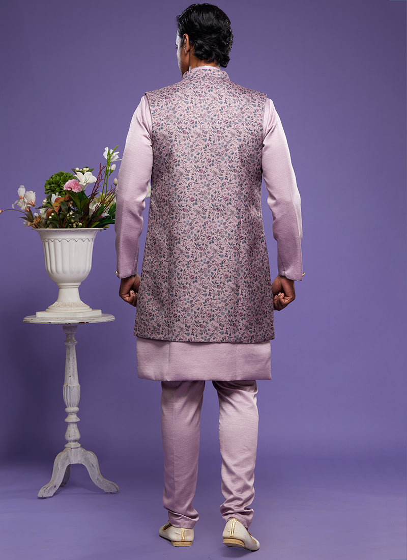 Onion Art Banarasi Silk Festival Wear Digital Printed Kurta Pajama With Jacket