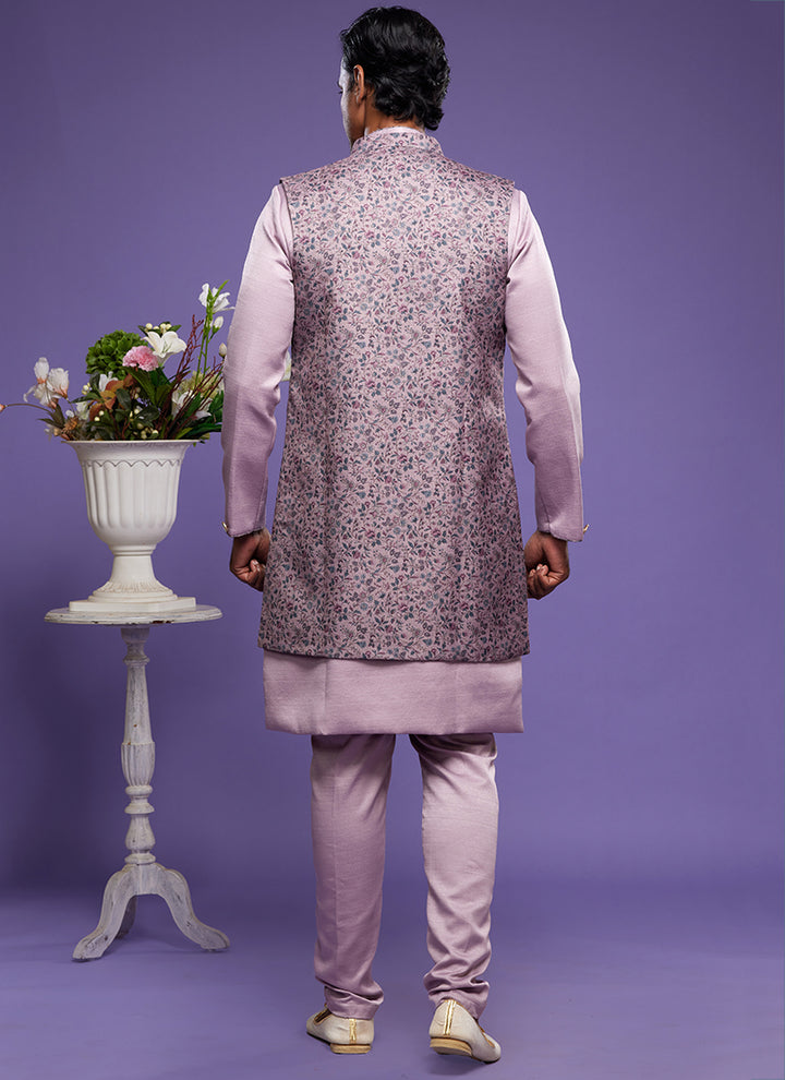 Onion Art Banarasi Silk Festival Wear Digital Printed Kurta Pajama With Jacket