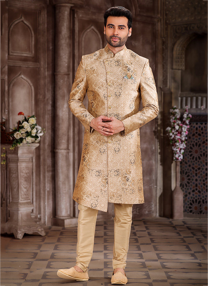 Onion Art Silk Traditional Wear Printed Sherwani