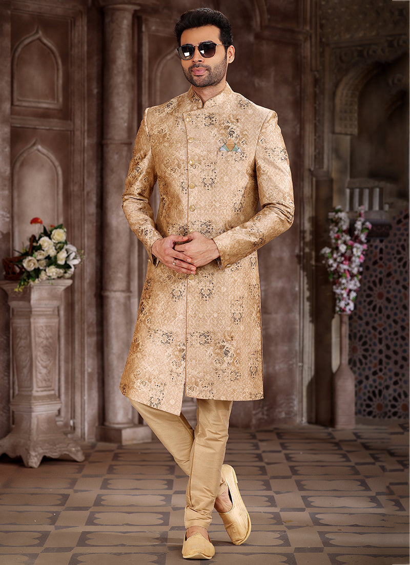 Onion Art Silk Traditional Wear Printed Sherwani