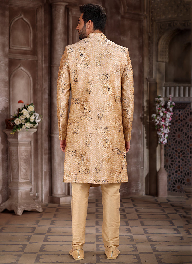 Onion Art Silk Traditional Wear Printed Sherwani