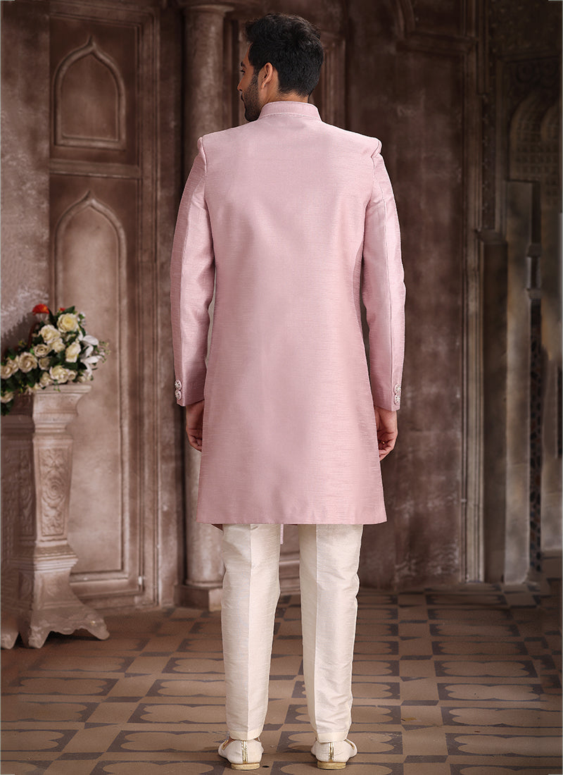Onion Art Silk Wedding Wear Embroidery Work Sherwani