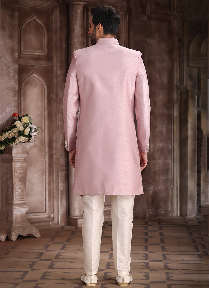 Onion Art Silk Wedding Wear Embroidery Work Sherwani