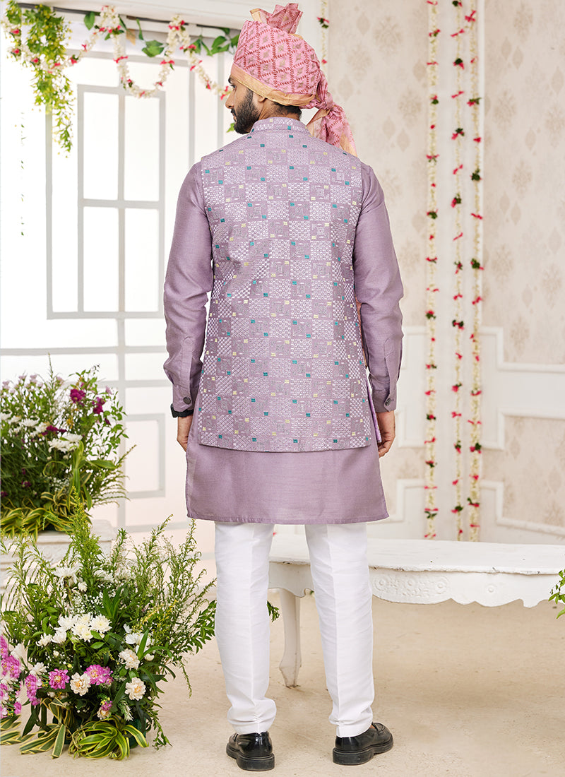 Art Banarasi Silk Onion Wedding Wear Pattern Work Readymade Indo Weartern Sherwani
