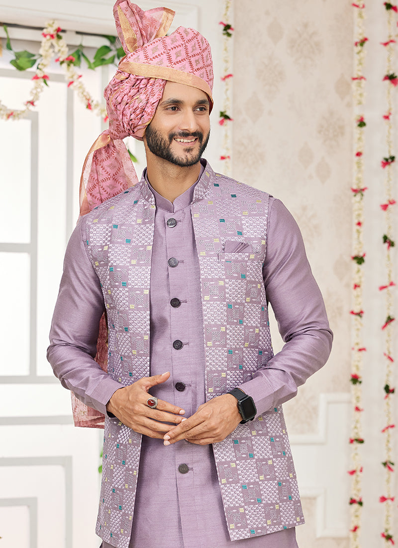 Art Banarasi Silk Onion Wedding Wear Pattern Work Readymade Indo Weartern Sherwani