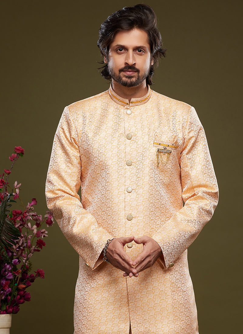 Orange Banarasi Jacquard Festival Wear Weaving Indo Western