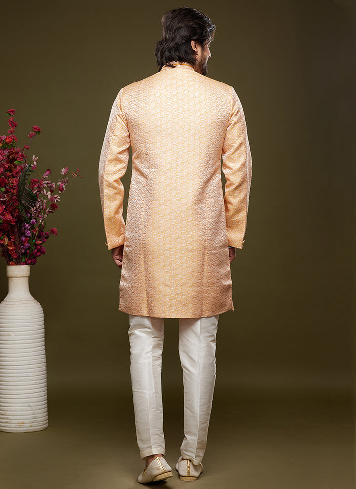 Orange Banarasi Jacquard Festival Wear Weaving Indo Western