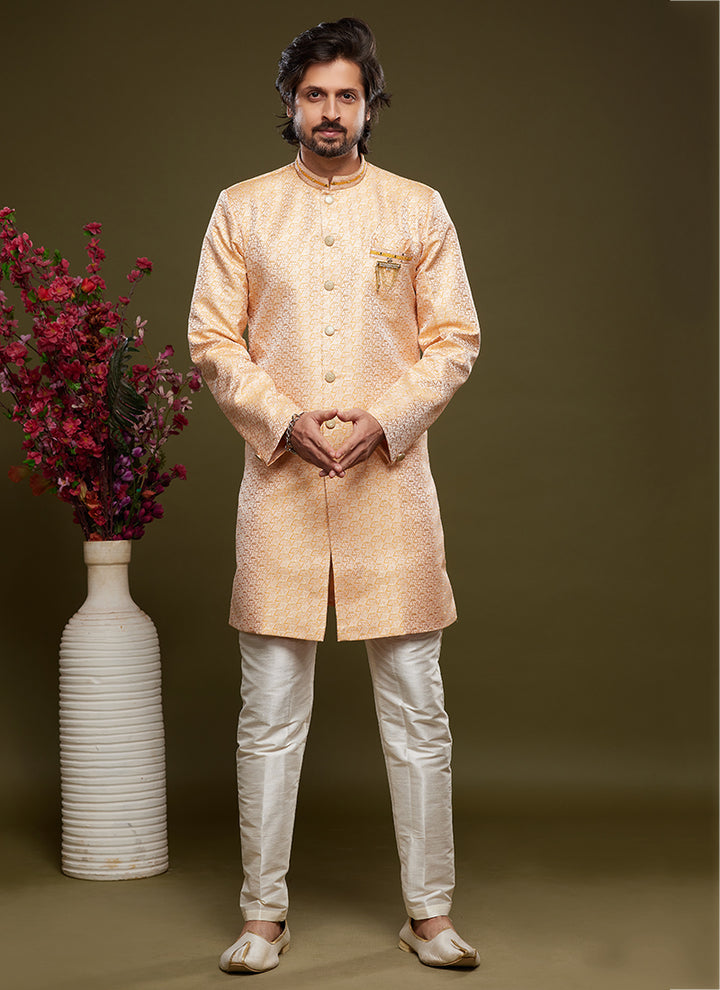 Orange Banarasi Jacquard Festival Wear Weaving Indo Western