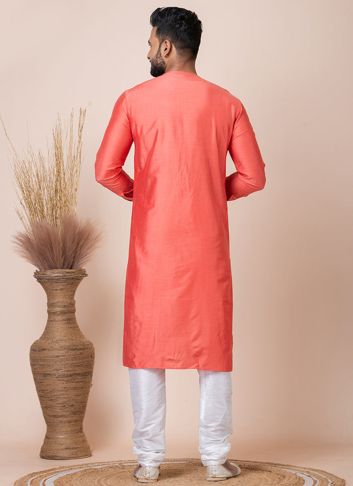 Ps Viscose Orange Festival Wear Embroidery Work Readymade Kurta Pajama