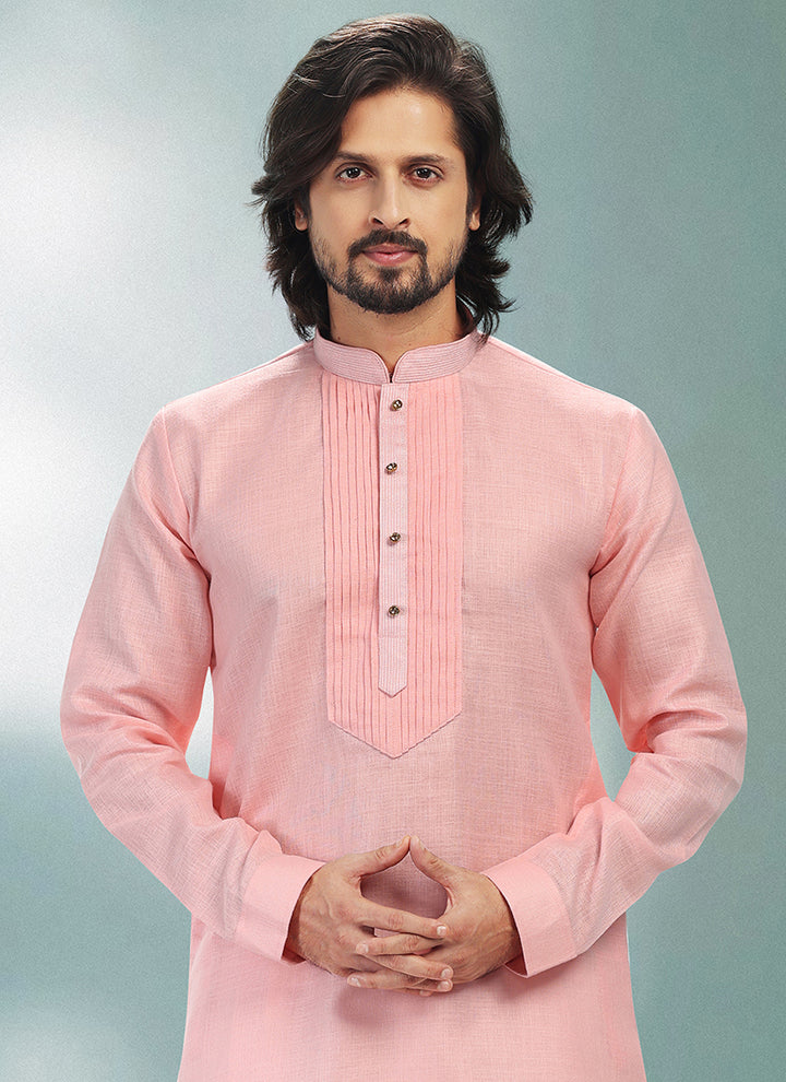 PINK Cotton Linen Festival Wear Pintux Kurta Pajama