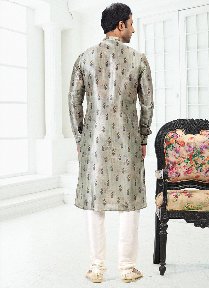 PISTA GREEN Banarasi Silk Traditional Wear Digital Printed Kurta Pajama