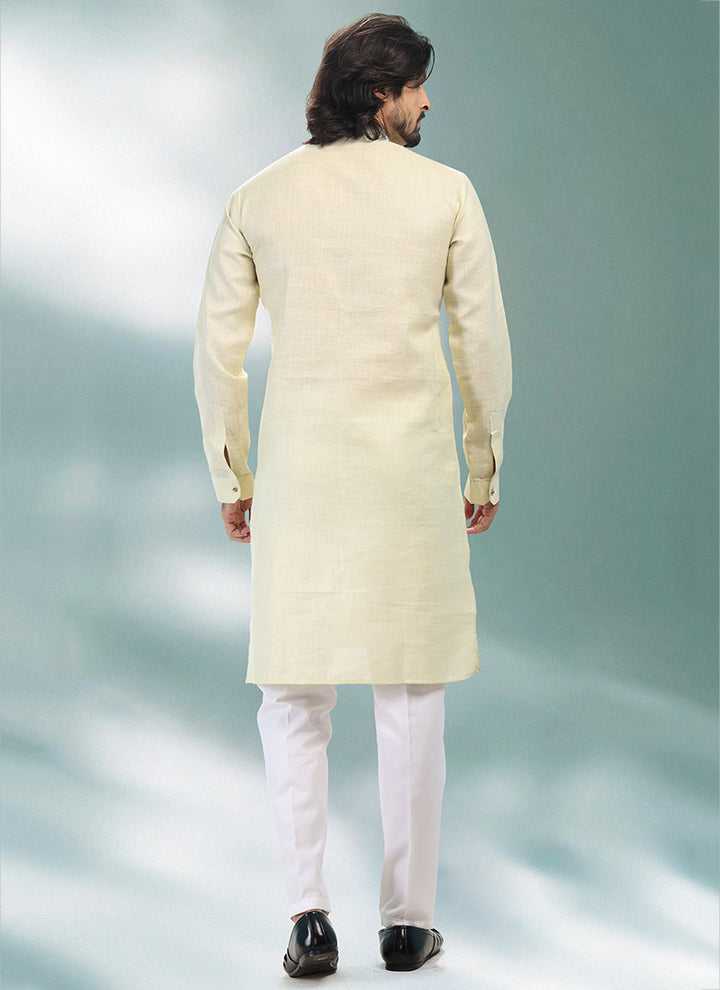 PISTA GREEN Cotton Linen Festival Wear Pintux Kurta Pajama