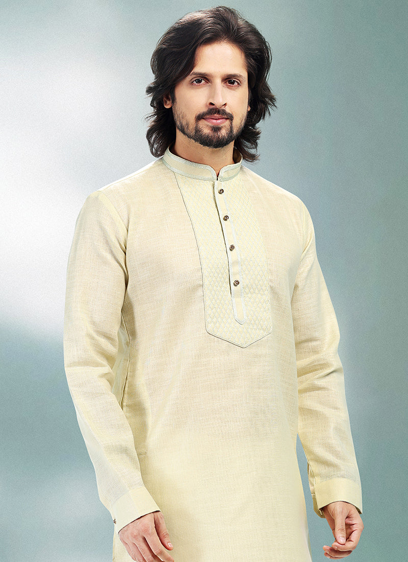 PISTA GREEN Cotton Linen Festival Wear Pintux Kurta Pajama