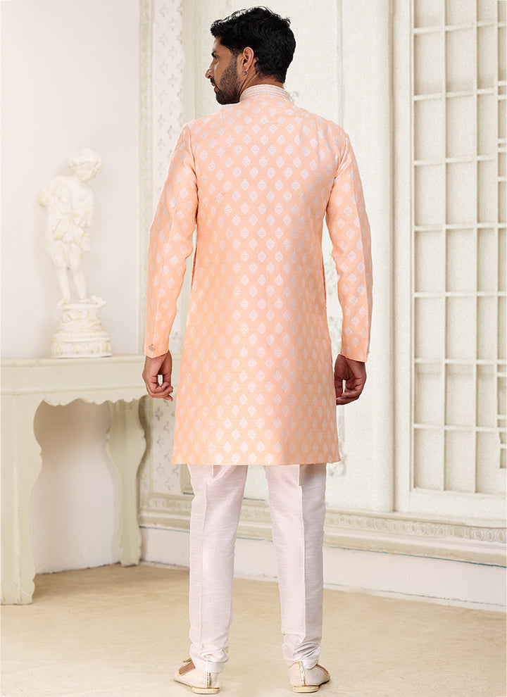 Peach Banarasi Jacquard Festival Wear Weaving Indo Western