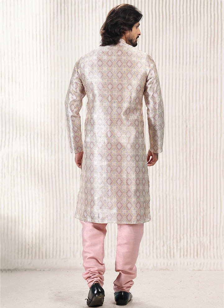 Peach Banarasi Silk Festival Wear Jacquard Kurta Pajama