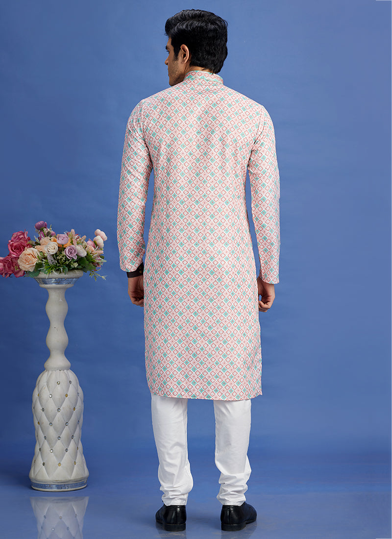 Cotton Peach Festival Wear Embroidery Work Kurta Pajama