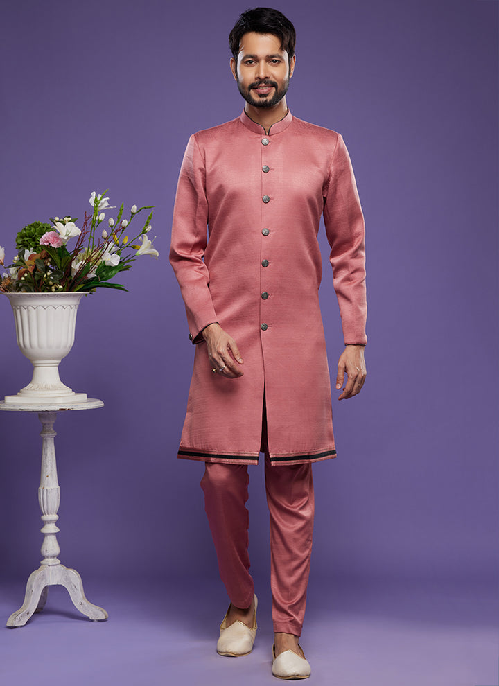 Pink Art Banarasi Silk Tradional Wear Thread Work Kurta Pajama