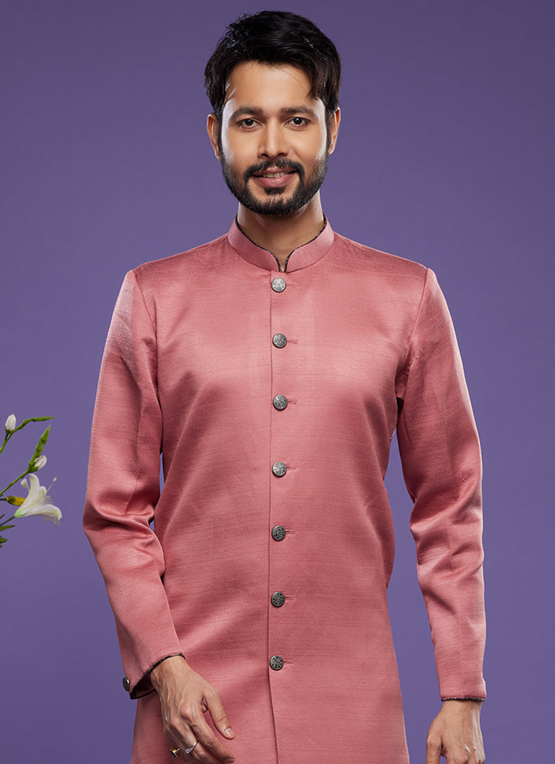 Pink Art Banarasi Silk Tradional Wear Thread Work Kurta Pajama