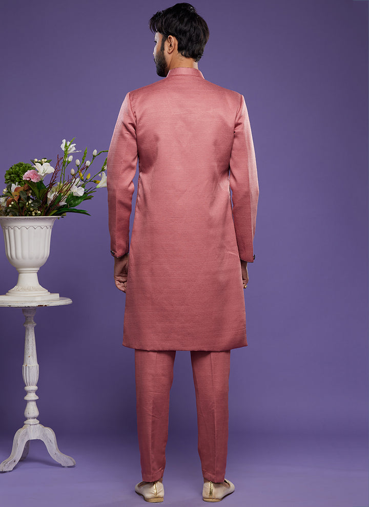 Pink Art Banarasi Silk Tradional Wear Thread Work Kurta Pajama