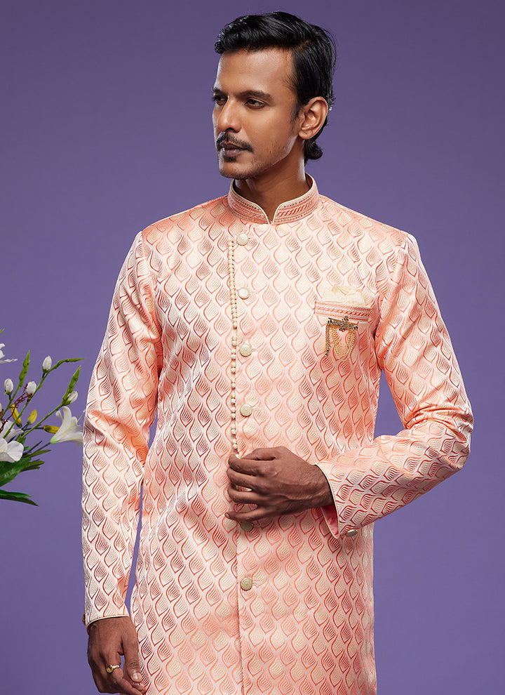 Pink Banarasi Jacquard Festival Wear Weaving Indo Western