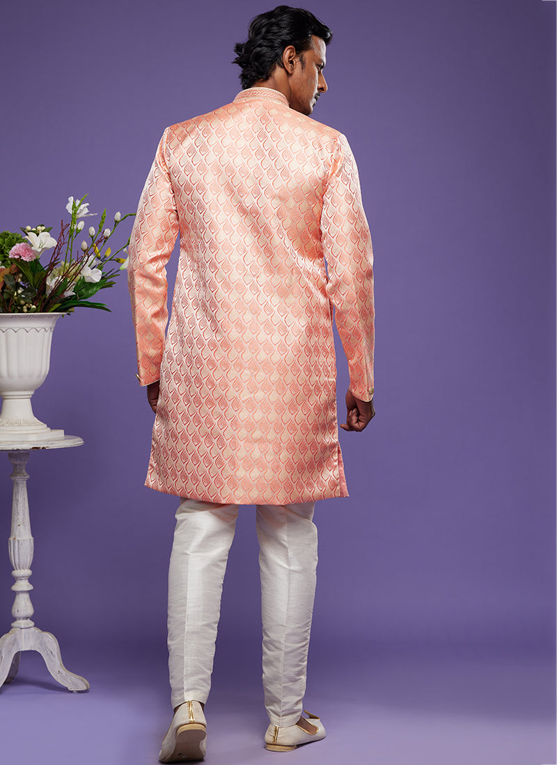 Pink Banarasi Jacquard Festival Wear Weaving Indo Western