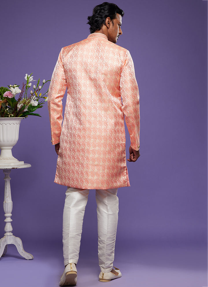 Pink Banarasi Jacquard Festival Wear Weaving Indo Western