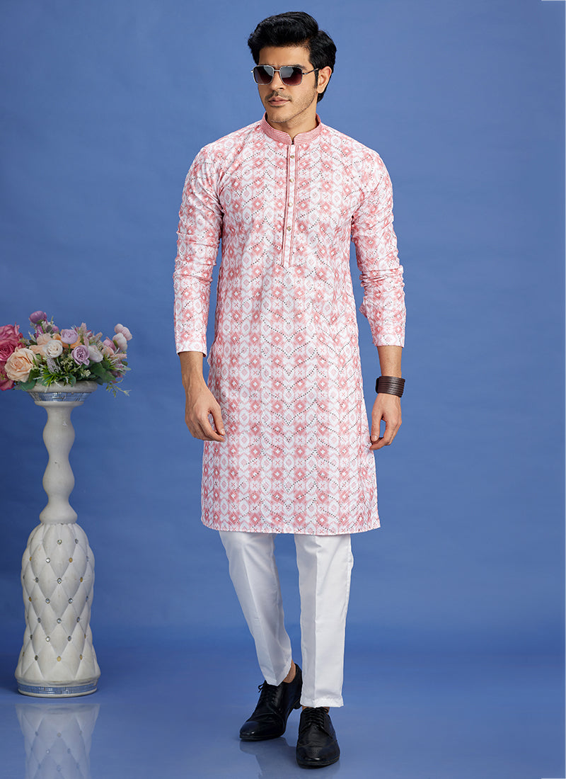 Cotton Pink Festival Wear Embroidery Work Kurta Pajama
