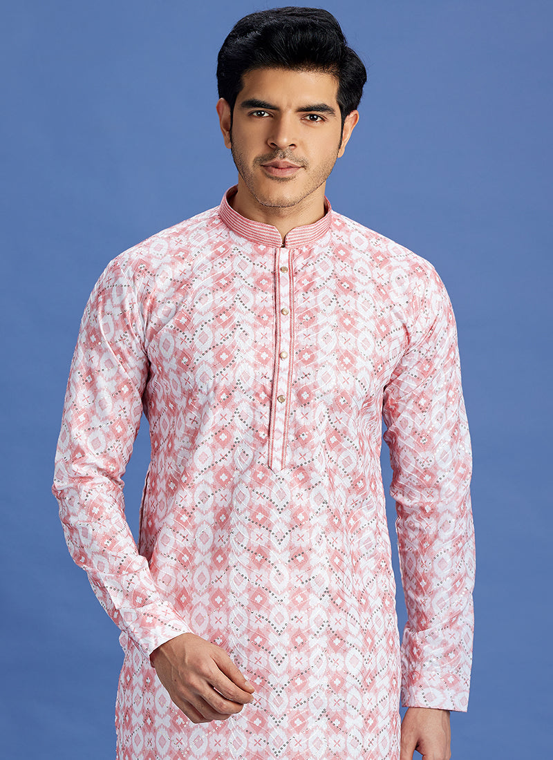 Cotton Pink Festival Wear Embroidery Work Kurta Pajama