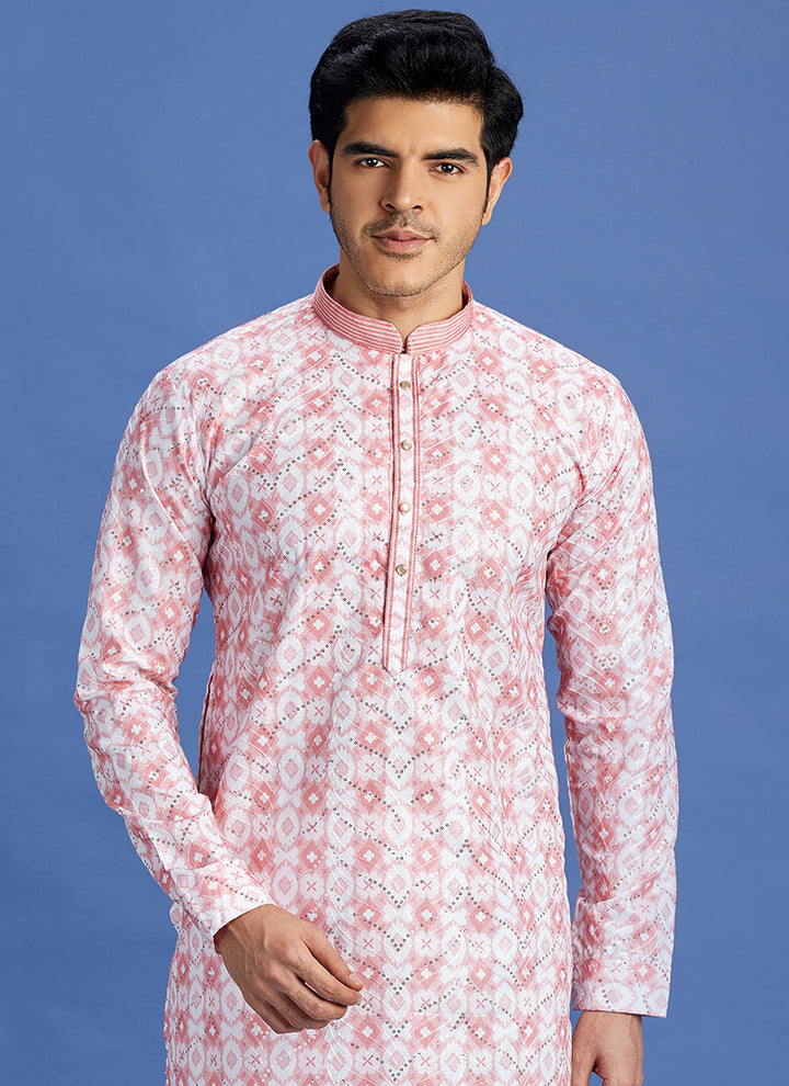 Cotton Pink Festival Wear Embroidery Work Kurta Pajama