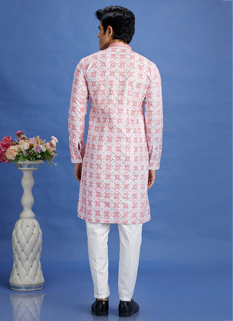 Cotton Pink Festival Wear Embroidery Work Kurta Pajama