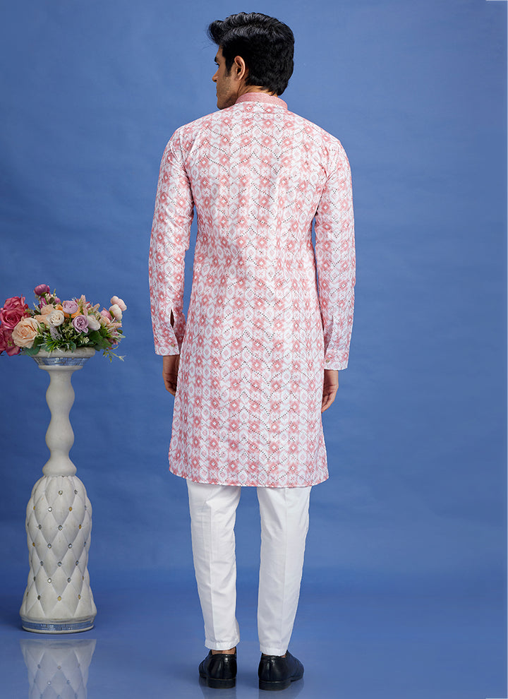 Cotton Pink Festival Wear Embroidery Work Kurta Pajama