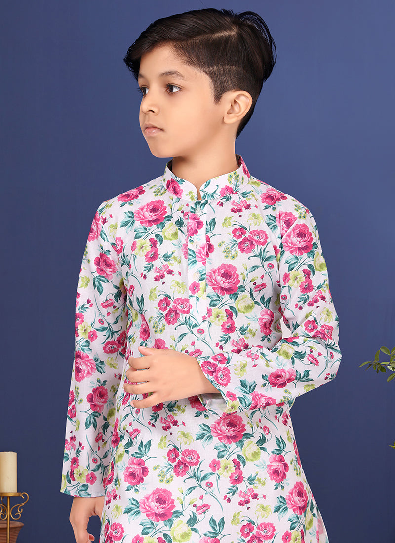 Cotton Pink Wedding Wear Digital Printed Readymade Kurta Pajama