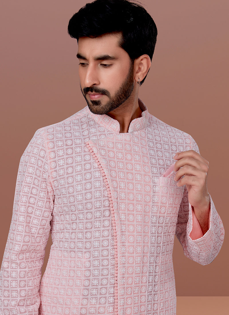 Pink Georgette Festival Wear Embroidery Work Kurta Pajama